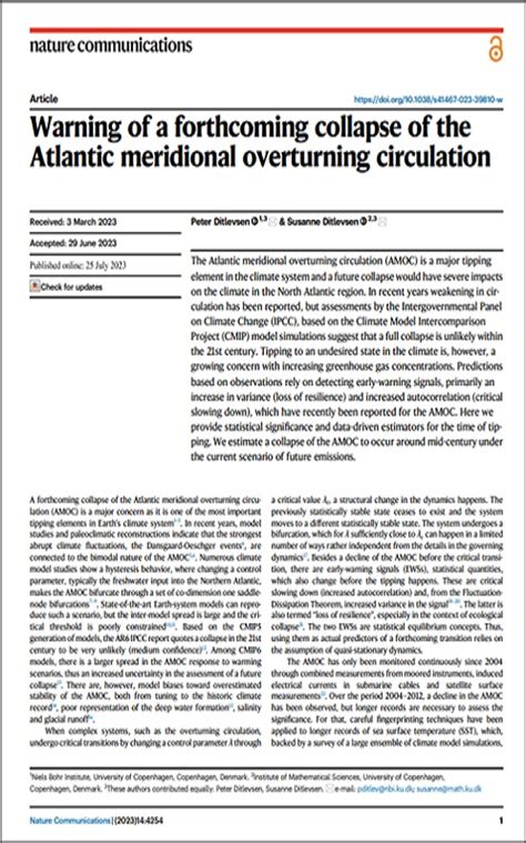 Warning of a forthcoming collapse of the Atlantic meridional.